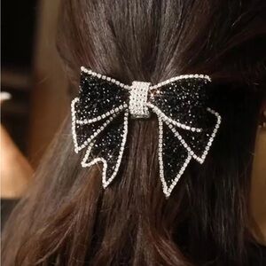 Elegant Black and Silver Bow Hair Clip NWT